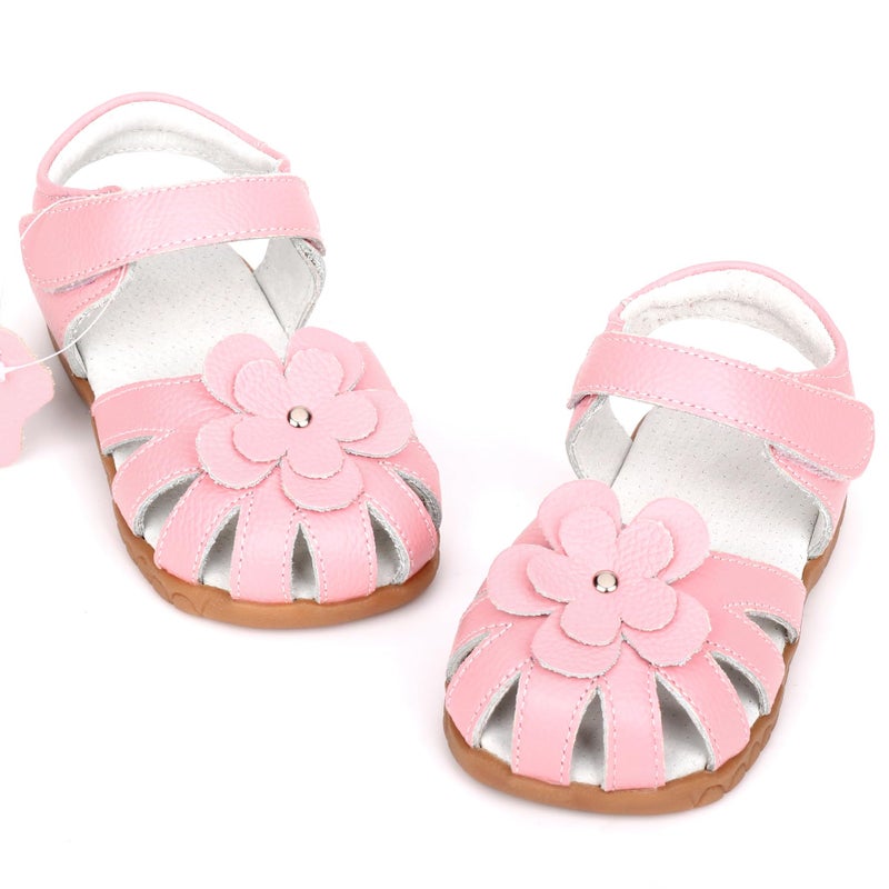 Femizee Girls Genuine Leather Soft Closed Toe Princess Flat Shoes Summer Sandals(Toddler/Little Kid) Size 8 Toddler,Pink,1504 CN26 - Image 5